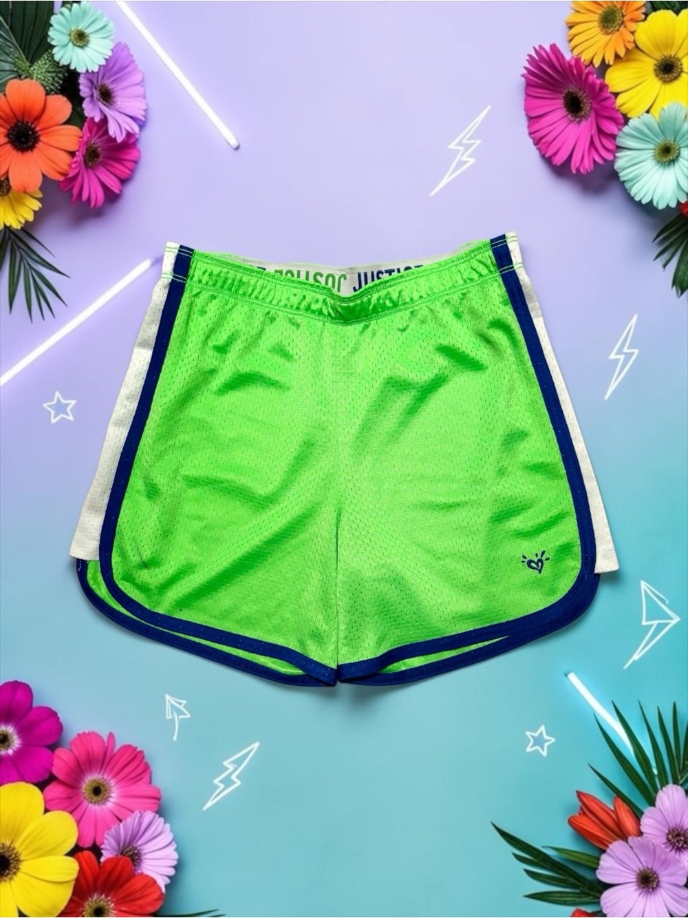 Justice Girls Running Shorts Lime Green Mesh Navy Trim Size 14 EUC